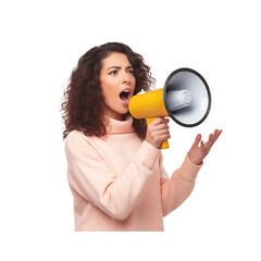 young woman shouting through megaphone