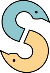 Creative stylish letter S logo design featuring a pair of modern abstract birds in gentle pastel hues