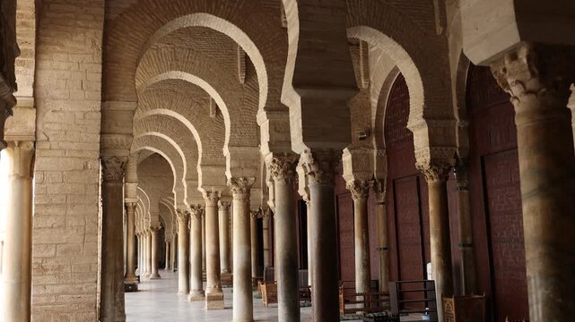 Columns at the ninth century Great Mosque in Kairouan Tunisia the oldest mosque in north Africa