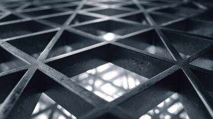 Naklejka premium Abstract Steel Grid Pattern Close-Up: Modern Architecture and Industrial Design Metalwork with Geometric Shapes