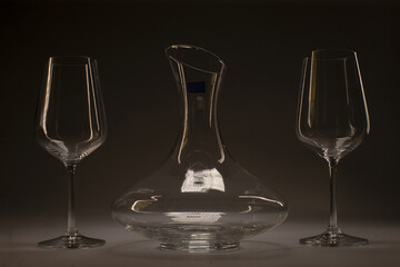 Elegant wine setup, Luxurious artisanal wine display featuring vintage decanter and intimate candlelit