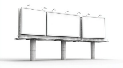 Obraz premium Triple Billboard Mockup on White Background, Ideal for Advertising Campaigns and Marketing Presentations