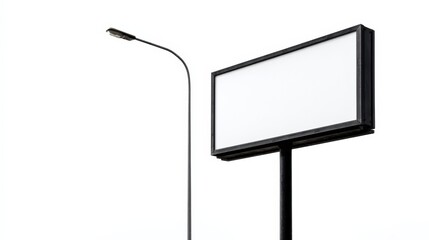 Obraz premium Billboard Mockup on Pole with Empty White Space, Isolated Against Clear Background, and Streetlight