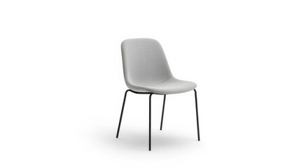Fototapeta premium Contemporary gray upholstered chair with black metal legs isolated on white background, showcasing modern furniture design