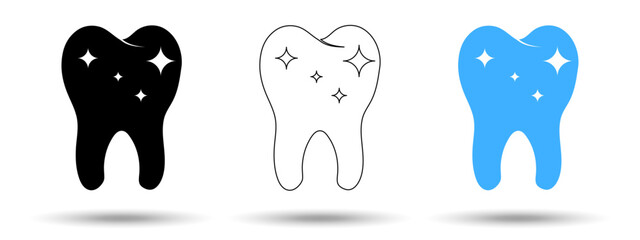 Tooth icon. Tooth icon on a white background, isolated. The icon has three uses in applications and websites. Vector illustration. Tooth icon on a white background.