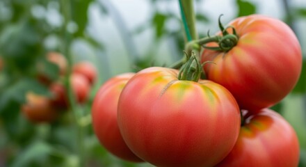 Vibrant ripening organic tomatoes on vine in a sunny garden
