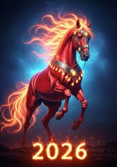 Fiery red horse 2026 celestial fantasy art
