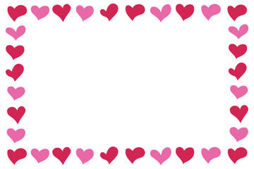 Hand drawn vector doodle hearts frame on white background. 