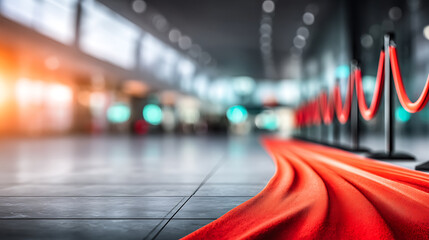 Red carpet velvet rope event glamour luxury spotlight bokeh corridor financial growth 2026. Elegant red carpet leads past velvet rope bright corridor, evoking glamour, luxury, and hopeful