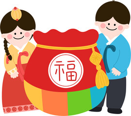 새해 설날 명절 인사 사람 캐릭터 복주머니 드로잉(new year hanbok character drawing)