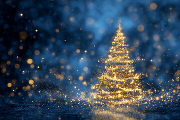 Obraz premium Christmas Tree in Shiny Night with Golden Glitter – Festive Decoration and Holiday Celebration Concept