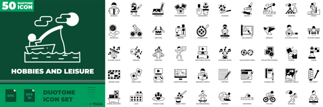 Hobbies And Leisure Duotone Editable Icons set