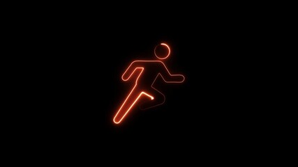 Neon running man silhouette glowing purple against black background dynamic motion abstract fitness concept athletic