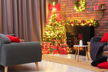 Beautiful room decorated for Christmas. Interior design