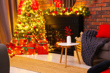 Beautiful room decorated for Christmas. Interior design
