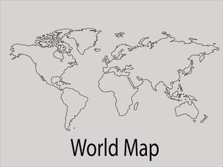 Naklejka premium Minimalist World Map Outline Graphic: Global Travel, Network, and Technology Concept 