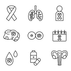 Vector linear black and white icons. World Cancer Day