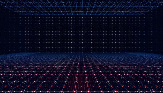 Vibrant digital grid pattern creating an abstract futuristic backdrop with glowing nodes, ideal for technology and virtual reality concepts - Powered by Adobe