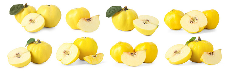 Set of fresh quinces isolated on white