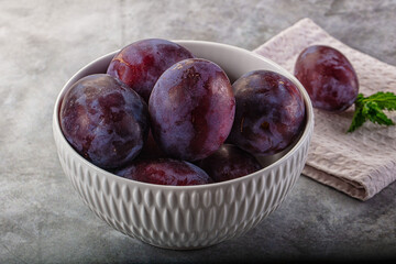 Ripe sweet fresh juicy plums