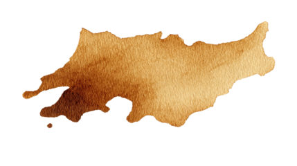 Coffee colored watercolor stain creating an abstract brown splatter on a transparent background, depicting art, creativity, grunge, liquid, and design elements