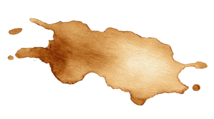 Coffee stain splashing liquid creating an abstract brown watercolor effect, natural tea or beverage spill mark with textured edges, isolated on transparent background