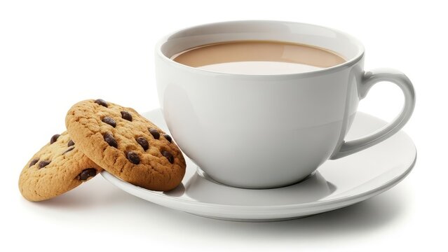 Cup of coffee with chocolate chip cookies isolated on white - Powered by Adobe