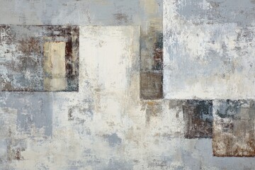 Naklejka premium Abstract composition featuring rectangular and square shapes, subdued colors, and textured brushstrokes