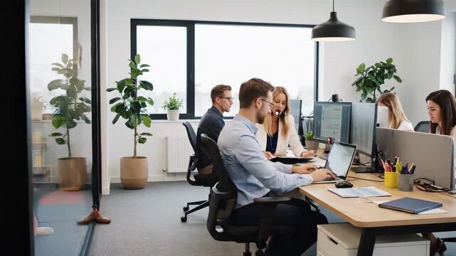 office workspace with onsite childcare area and parents balancing work and family, children playing with blocks under caregiver supervision while colleagues collaborate at desks in shared open plan