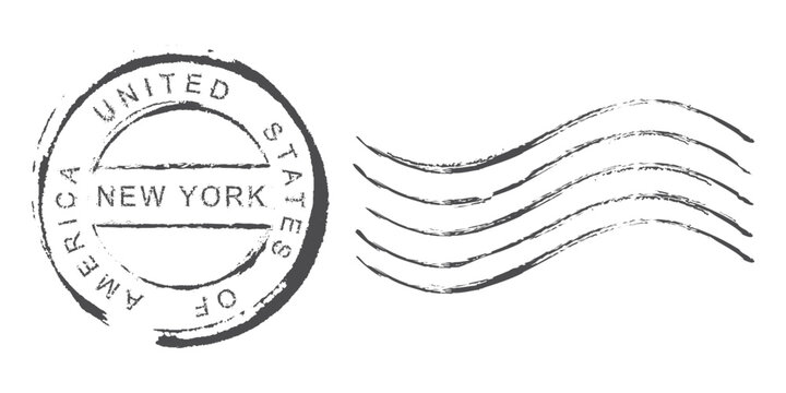 New York mail stamp. Postage stamp United States of America. Rubber postal stamp USA. Vintage illustration in grunge style.