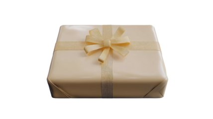 Elegant wrapped gift box with golden ribbon bow luxury present package celebration isolated on white background