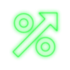 Bright lime green electric percent sign with an increasing arrow for a financial report
