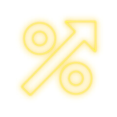 Luminous yellow neon percentage icon representing a financial rate increase or sale