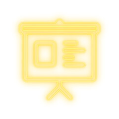 Shining yellow neon analytics board, a symbol for a business report or data