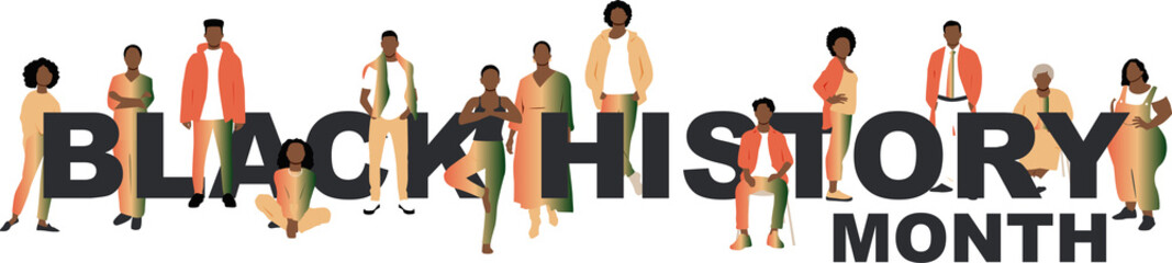 Black History Month banner. Silhouettes of people together with a sign.