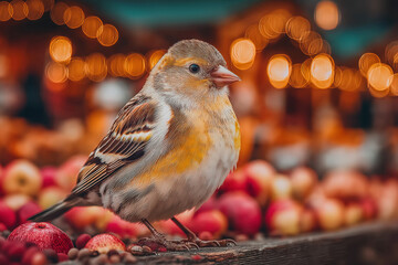 Gros plan de petit oiseau domestique type canari ou mandarin sur un perchoir, animal de compagnie chanteur aux couleurs vives et plumage doux pour volière intérieure