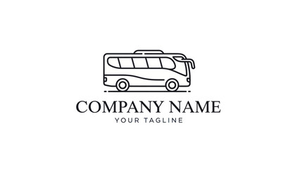 Minimalist line art illustration of a modern passenger coach bus with placeholder company name and tagline.