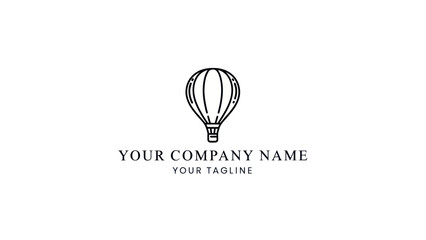 Minimalist line art hot air balloon logo design with placeholder text for company branding.