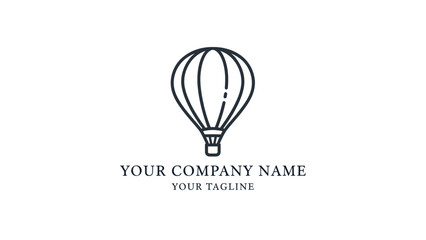 Minimalist outline drawing of a hot air balloon with customizable company name and tagline.