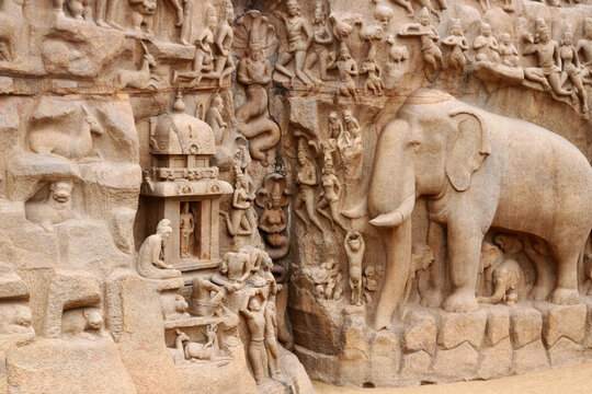 A glimpse of Descent of the Ganges at Mahabalipuram temple 