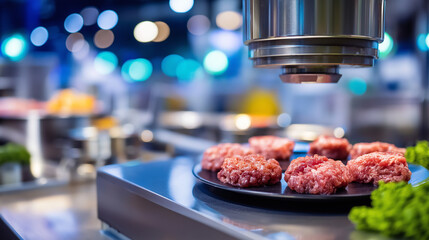 Ground meat processing, industrial equipment operation, food manufacturing system, automated grinding machinery, quality control emphasis, hygienic production environment, meat pre