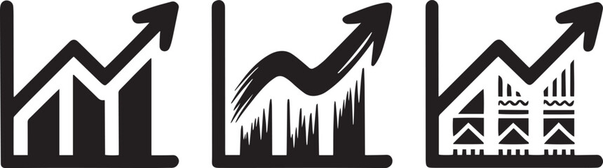 Business growth graph icon set vector illustration stock market data analysis chart