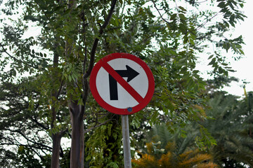 No right turn road warning sign stock photo