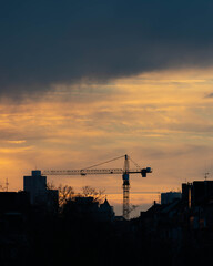 Crane in the Sunset of Duesseldorf Germany in November 2025 - City Developement. High quality photo