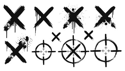 Black Mark Set In Grunge Style With Crosshairs Symbols