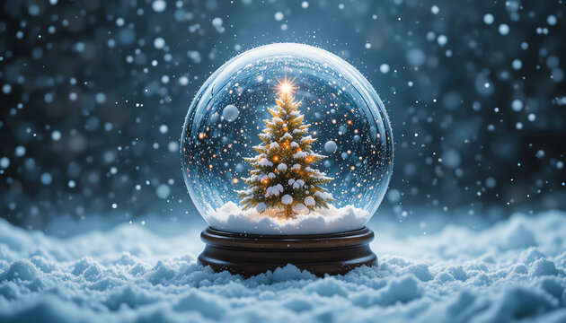 Snowstorm Version > Snow globe in heavy snowstorm effect, tiny snowflakes swirling - Powered by Adobe