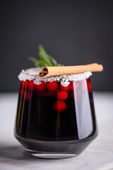 Mulled wine in glasses prepared on Christmas holidays. Food and drink photography