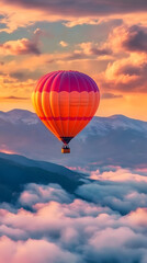 Fototapeta premium Hot Air Balloon Rising Above Clouds Signifying Freedom 