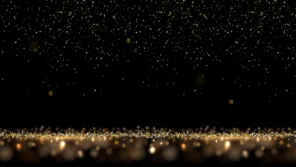 Selbstklebende Fototapeten Sportgeschäft Luxury golden glitter background with glowing confetti on dark. Sparkling particles over magic glittering floor. Shimmering pattern with soft bokeh effects. Elegant festive vector illustration  © backup16