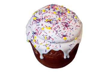 Easter Kulich Bread with White Icing and Sprinkles on Transparent Background